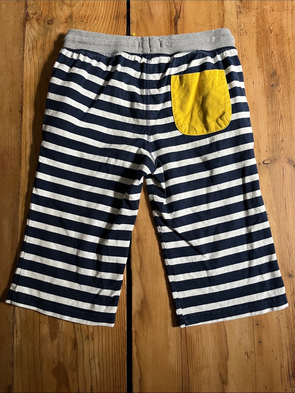 MINI BODEN 10 Navy Stripe Jersey Knit Shorts Yellow Pocket Board Long